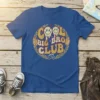 Cool Big Bro Club text design with dripping smiley faces and surfboards on a blue t-shirt