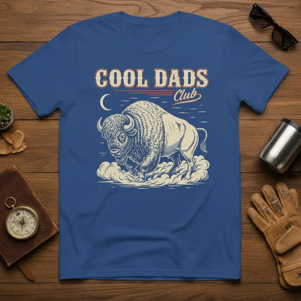 COOL DADS Club text with a vintage buffalo illustration on a graphic t-shirt design