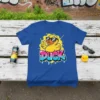 Blue t-shirt with "DUCK" in graffiti style, featuring a sunglasses-wearing duck giving peace sign
