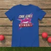 COOL GIRLS play KICKBALL text design with pink and white accents on a royal blue t-shirt