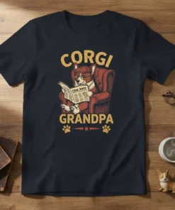 Corgi Grandpa Newspaper Recliner bold graphic design printed on comfortable cotton t-shirt