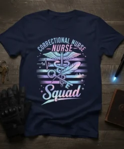 Correctional Nurse Nurse Squad bold graphic design printed on comfortable cotton t-shirt