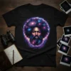 Cosmic Man Afro Nebula T-Shirt featuring a man with a galaxy beard and nebula hair, space art design