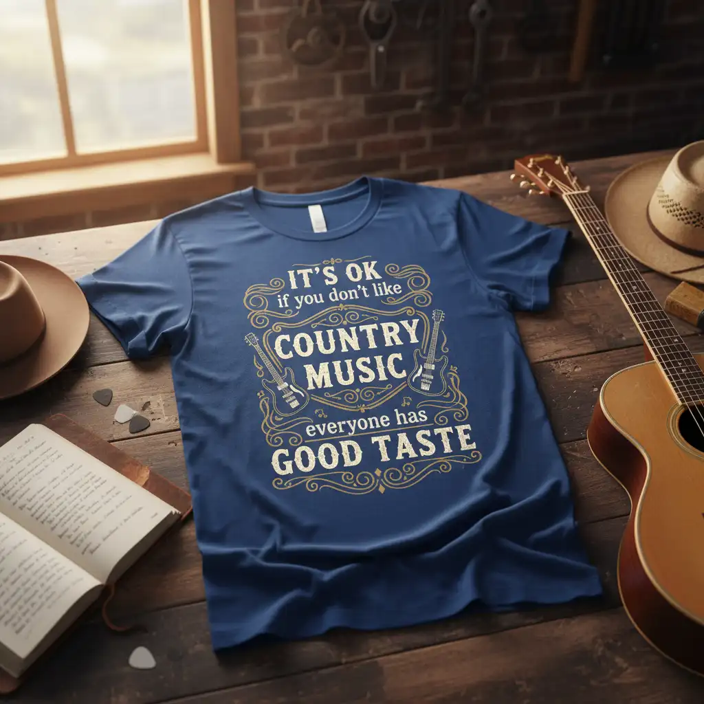 IT'S OK if you don't like COUNTRY MUSIC everyone has GOOD TASTE quote tee with guitar graphics