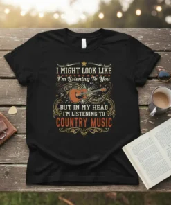 Black t-shirt with text "I Might Look Like I'm Listening To You But In My Head I'm Listening To Country