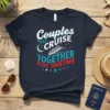 Navy blue t-shirt with "Couples That Cruise Together Stay Together" text and a cruise ship graphic