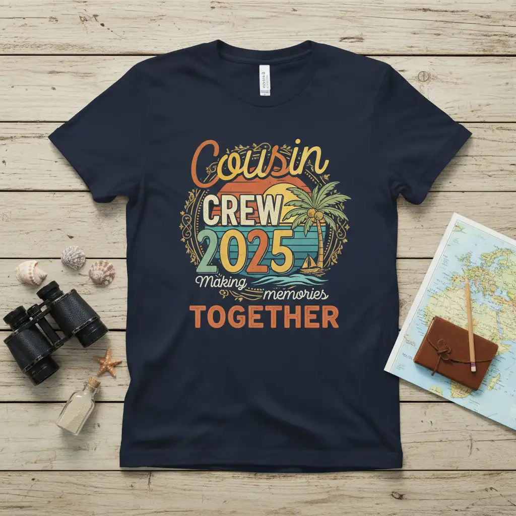 Cousin Crew 2025 Making memories TOGETHER retro vacation graphic t-shirt design