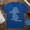 COVID MEASLES VARICELLA MENINGOCOCCUS text design featuring detailed typography on quality t-shirt