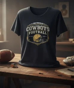 Cowboys Football T-Shirt with vintage helmet graphic and distressed texture, perfect for American football fans