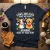 T-shirt with the quote "Cows and Dogs Make Me Happy Humans Make My Head Hurt" featuring cartoon cow and dog