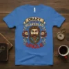 Crazy Bearded Uncle t-shirt design with a man's face, lions, and gears. Features bold text "CRAZY BEARDLED UNCLE"