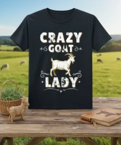Crazy Goat Lady t-shirt design featuring distressed white text and a graphic of a white goat