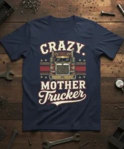 Crazy Mother Trucker t-shirt design featuring a vintage truck graphic and bold text