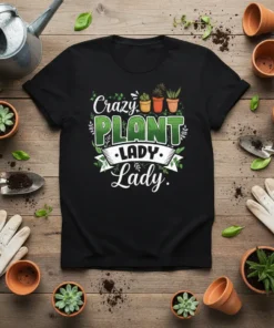 Crazy Plant Lady Lady t-shirt design with green typography and potted plants graphic