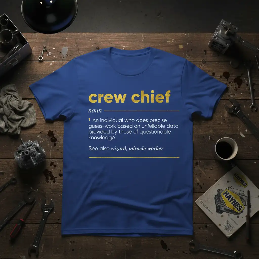 crew chief noun 1 quote printed with detailed print on breathable fabric t-shirt design