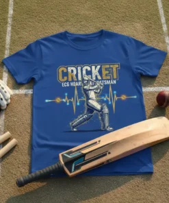 CRICKET ECG HEART AT BATSMAN bold graphic design printed on comfortable cotton t-shirt