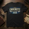Crockett for President 2028 political campaign t-shirt with vintage distressed text and wing graphics