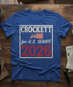 CROCKETT for U.S. SENATE 2026 political campaign t-shirt design with American flag graphic
