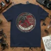 Navy t-shirt with circular design featuring crows and text "Crows Before Bros Support Your Local Murder"