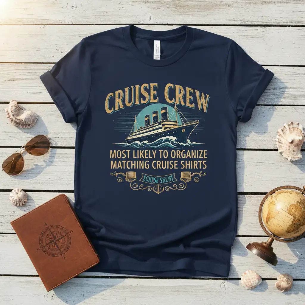 Cruise Crew Most Likely To Organize Matching Cruise Shirts tee with vintage cruise ship and ocean waves graphic