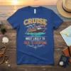 T-shirt design with text "Cruise Crew Most Likely To Talk To Everyone" and a graphic of a cruise ship on