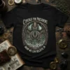 Black t-shirt featuring "Cthulhu For President Doom We Can Believe In" slogan with a detailed Cthulhu graphic in a circular