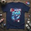 Cuban Dab t-shirt design with graffiti art, a character doing the dab, and a soccer ball