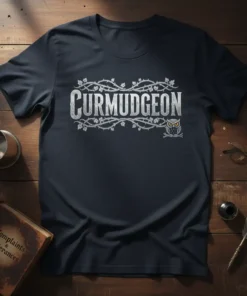 Curmudgeon t-shirt design with a grumpy owl and thorny vine graphic