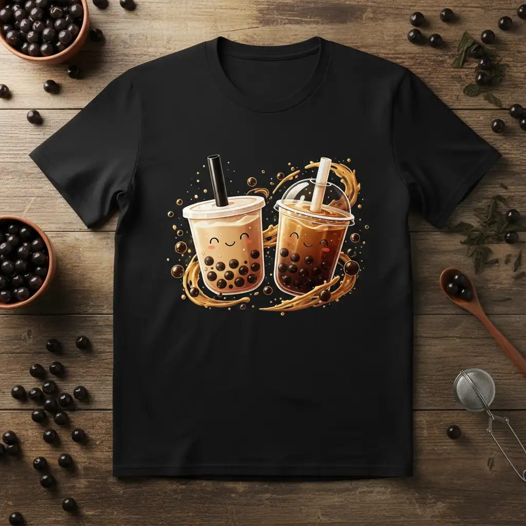 Cute Boba Tea Cups bold typography printed on soft premium material creating a standout t-shirt