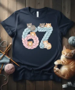 Kitten lover 67 t-shirt design with cute cats and knitted yarn elements