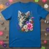 Cute Kitten Flowers eye-catching graphic design printed on comfortable cotton t-shirt