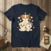 Cute Puppy Stack T-Shirt featuring three adorable puppies piled on top of each other with pink hearts, perfect for dog