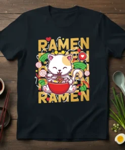 Ramen Cat T-Shirt creative graphic design printed on comfortable cotton t-shirt