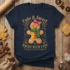 Cute & Sweet BAKED WITH LOVE gingerbread man t-shirt with pink bow and green scarf