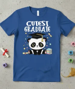 Cutest Graduate text with a cute panda wearing a graduation cap and holding a diploma