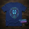 Cyber Roar T-Shirt featuring a neon, geometric lion head graphic with digital circuit patterns