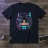 Cyberpunk ramen bowl with robot arm and Japanese text "もふもふ 忍者 芳" on a dark t-shirt