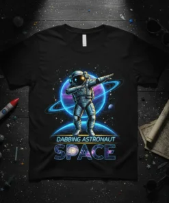 Dabbing Astronaut Space T-Shirt design featuring an astronaut in a dabbing pose with a galaxy background