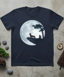 Dachshund Moon Silhouette stylish graphic design printed on comfortable cotton t-shirt