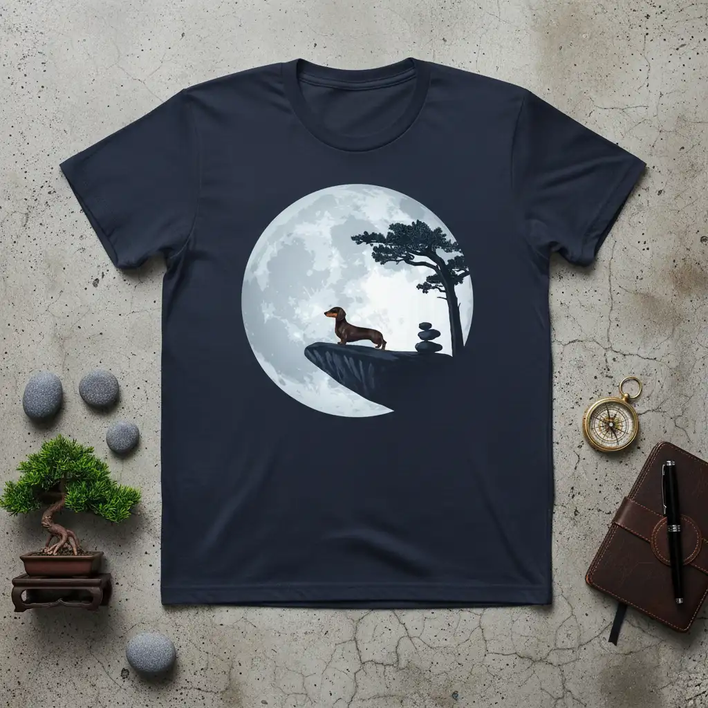 Dachshund Moon Silhouette eye-catching design printed on quality cotton blend creating a standout t-shirt