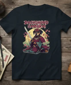 Dachshund Samurai unique graphic design printed on comfortable cotton t-shirt