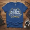 Dad Grandpa Great-Grandpa I Just Keep Getting Better text design with oak leaf wreath graphic on blue t-shirt