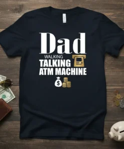 Dad Walking Talking ATM Machine t-shirt with ATM graphic and money bag icon