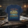 T-shirt with text "I HAVE TWO TITLES DAD And IRONWORKER AND I ROCK THEM BOTH" in distressed gold and blue