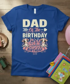 Dad Of The Birthday Girl Birthday t-shirt featuring cute cows and festive text in a distressed style