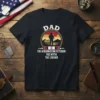 Dad The Afghanistan Veteran The Myth The Legend text design with soldier silhouette and sunset graphic on black t-shirt