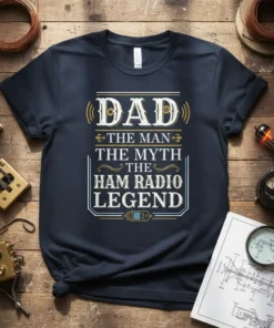 Dad The Man The Myth The Ham Radio Legend T-Shirt with vintage radio graphic and bold typography