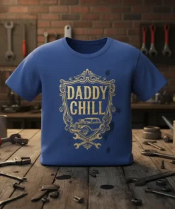 Daddy Chill T-Shirt with a vintage hot rod graphic and crossed wrenches design