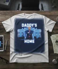 Daddy's Home T-Shirt featuring President Trump in front of the White House, bold text design