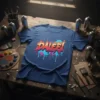 DALEE! text in vibrant graffiti style with flames and drips on a navy blue t-shirt